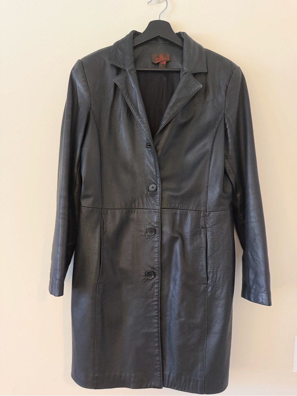 Danier Black Leather Long Button Coat
